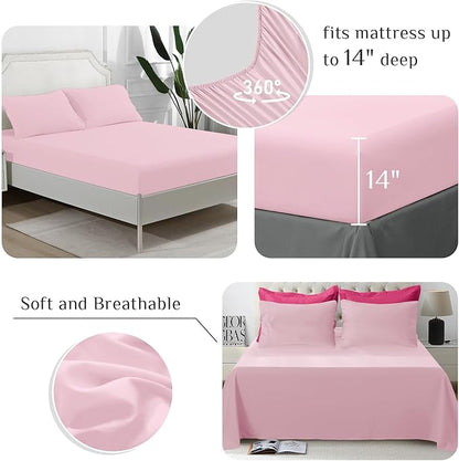 JOLLYVOGUE Queen Comforter Set, Ultra-Soft Bed in a Bag Queen Size 7 Pieces, Oeko-TEX Certified Bedding Set with Down Alternative Comforter, Sheets, Pillowcases & Shams, Hot Pink & Baby Pink