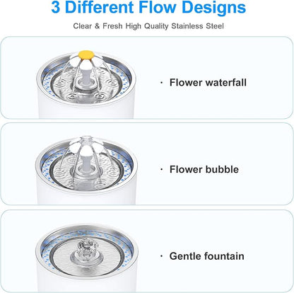 Wonder Creature Cat Water Fountain Stainless Steel Lid with 4 Filters, 81oz | 2.4L Pet Fountain with 4 Filters, 4 Sponges, Quiet Pump, Water Level Window, Stainless Steel Lid for Cats and Dogs