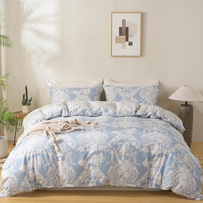 OAITE Duvet Cover Set,100% Cotton Comforter Cover with Floral Pattern Duvet Cover Set,Soft Bedding Set Includes with 3 Piece (2 Pillow Shams,1 Duvet Cover)