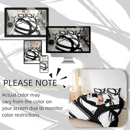 Black and White Abstarct Comforter Set Twin Size for Kids Boys Girs,Graffiti Stripes Lines Bedding Set,Aesthetic Geometric Duvet Insert for Minimalists,Contemporary Boho Modern Art Quilt
