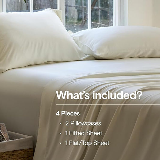 DOZ Sheet Set, 100% Viscose derived from Bamboo, Organically Grown, Buttery Soft, Cooling Sheets, High GSM, Deep Pockets - 4 Piece - 2 Pillowcases 1 Fitted Sheet 1 Top Sheet (Ivory, Full)