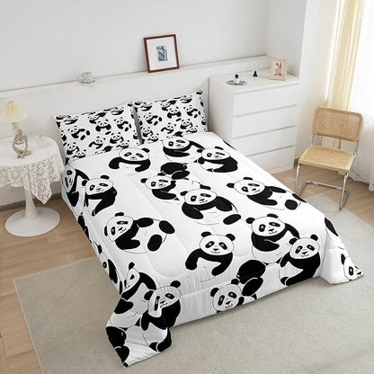 Erosebridal Cartoon Panda Comforter Set, Cute Panda Down Comforter Twin, Wildlife Animal Quilted Duvet, Animal Comforter Set for Nursery Toddler Kids Boys Girls, Soft Breathable Duvet Insert