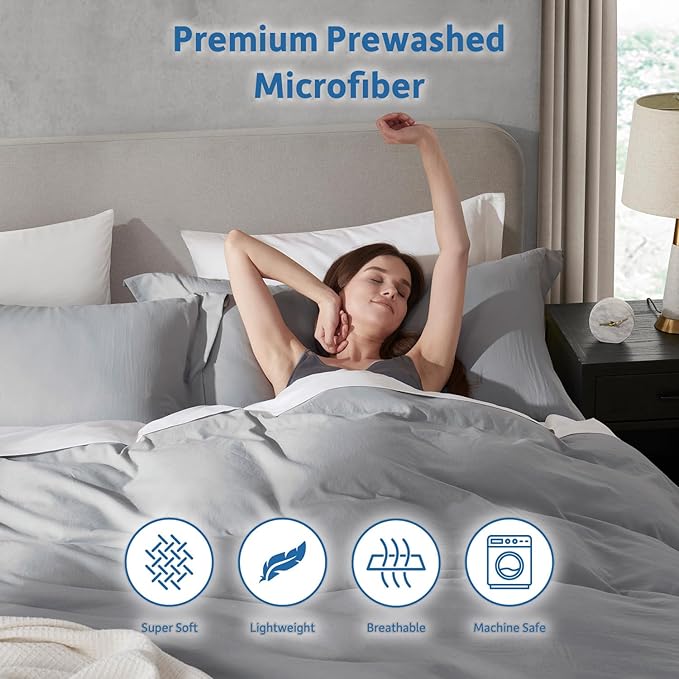 Nestl Light Grey Duvet Cover King Size - Soft Prewashed King Duvet Cover Set, 3 Piece, with Zipper Closure, 1 Duvet Cover 104x90 inches and 2 Pillow Shams - No Comforter