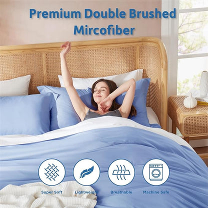 Nestl Twin Duvet Cover Set - Soft Double Brushed Calm Blue Duvet Cover Twin/Twin XL, 2 Piece, with Button Closure, 1 Duvet Cover 68x90 inches and 1 Pillow Sham