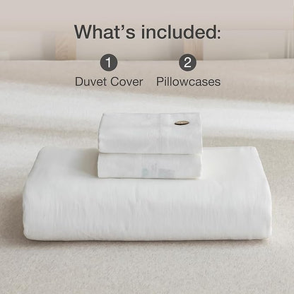 JELLYMONI Cotton Duvet Cover King Size - Bright White Comforter Cover with Button 100% Washed Cotton 3PCS Breathable Soft Solid Bedding Set Duvet Cover 104×90in & 2 Pillowcases (NO Comforter)