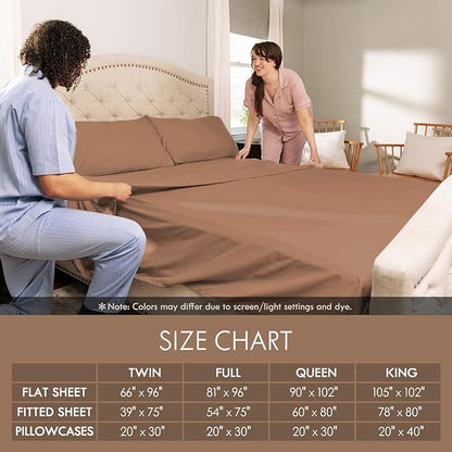 ClevaHome Sheets Twin Size Bed Set - 4 Piece Soft Breathable Luxury Bed Sheet Set - Shrinkage & Fade Resistant Embroidered Bedding Sheet with Deep Pocket, 2 Extra Pillowcases (Twin, Sandy Brown)
