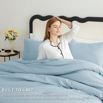 CozyLux King Size Comforter Set Light Blue, 3 Pieces Solid Comforters King Size Breathable Quilted Bedding Sets, Luxury Soft Lightweight Bed Set with Down Alternative Comforter and 2 Pillowcases
