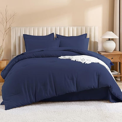 Litanika King Size Comforter Set Navy Blue - 7 Pieces Bed in a Bag King Bedding Comforter Sets, Solid Lightweight Bed Set with Comforter, Sheets, Pillowcases & Shams