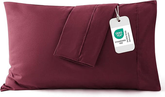 Bedsure Pillow Cases Standard Size Set of 2 - Burgundy Red Brushed Microfiber Pillowcases, Super Soft and Cozy Pillow Case Covers with Envelope Closure for Kids, Wrinkle, Fade Resistant, 20x26 Inches