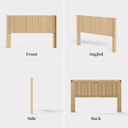 Queen Size Headboard Only, Modern Fluted Wall-Mounted Head Board with Lighting, Boho Wood Bed headboard Stylish Bedroom Decor, Natural