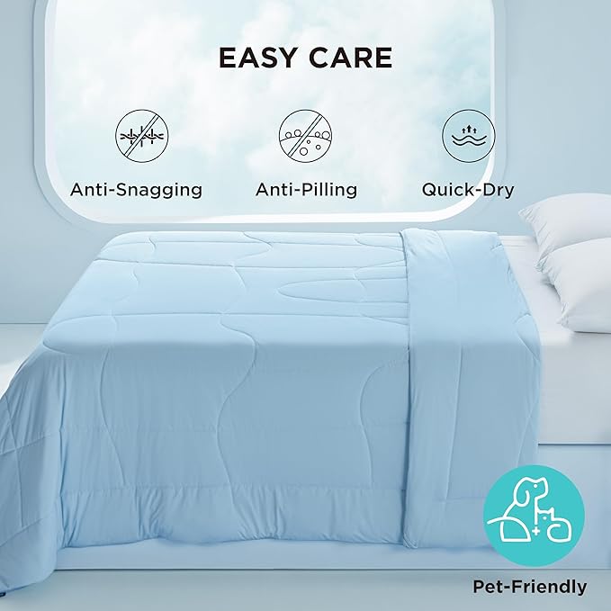 Bedsure Cooling Comforter Queen Size - Cooling Blankets for Hot Sleepers, Lightweight Comforter for Summer with Dual-Sided Cool Tech, Soft Breathable Cold Blanket for Sleeping, Blue, 88x88 Inches