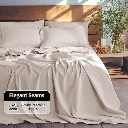 LBRO2M 100% Pure Linen Sheet Set Deep Pocket Up to 16" Bed Sheets Sets, Natural Flax Beddings Soft, Breathable, Comfortable for All Seasons 6 Pcs Sheet Set Cal King Size, Linen