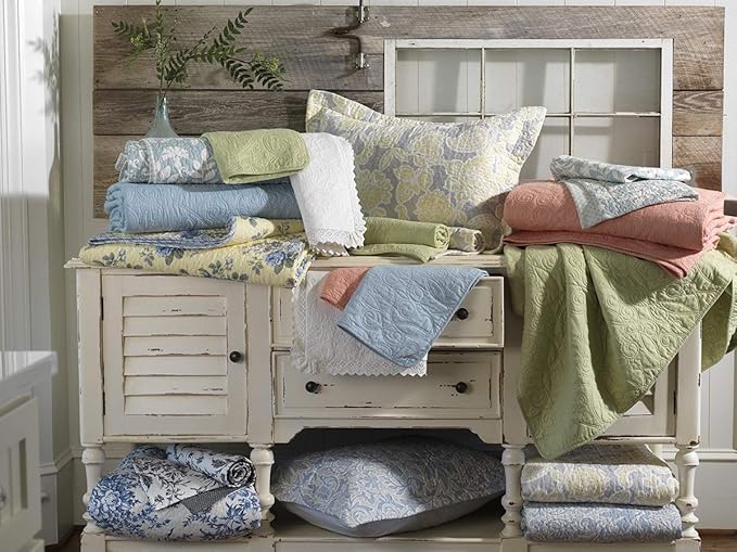 Laura Ashley - King Quilt Set, Reversible Cotton Bedding with Matching Shams, Home Decor for All Seasons (Bedford Mocha, King)