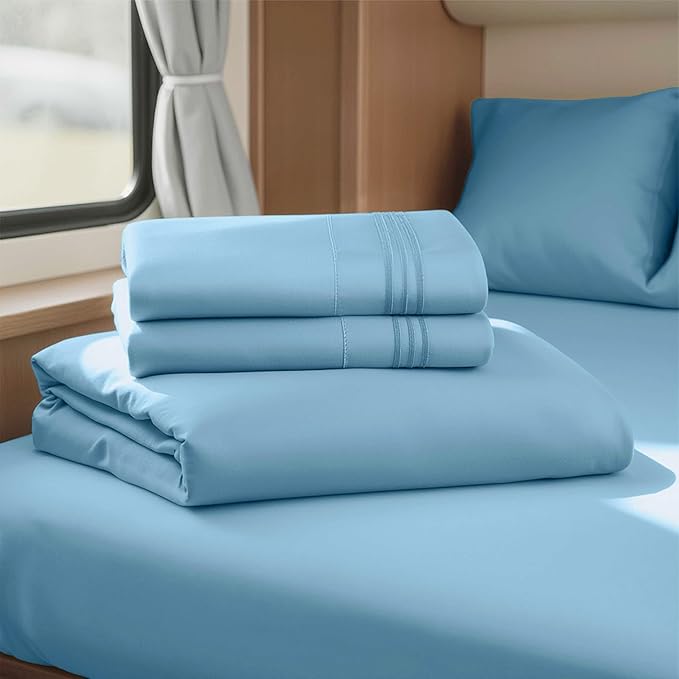 Clara Clark Bed Sheets, Premier 1800 Series 4 Piece RV Queen Sheet Set, Luxury Soft Sheets for RV Bunks, Short Queen - Calm Blue