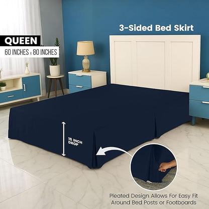 Utopia Bedding Queen Bed Skirt - Soft Quadruple Pleated Ruffle - Easy Fit with 16 Inch Tailored Drop - Hotel Quality, Shrinkage and Fade Resistant (Queen, Navy)