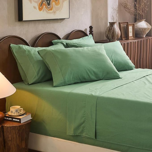 100% Linen Sheet Set King Size Extra Deep Pocket Fits 18-24 Inch Mattress, Breathable & Soft, Smooth 6-Piece Set for Thick Mattresses Hotel Luxury Bedding（King, Sage Green）