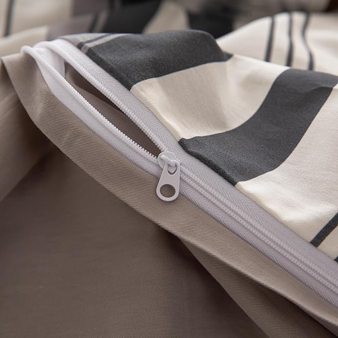 Striped Full Duvet Cover Off White Charcoal Gray Full Size Comforter Cover Cotton Boho Patterned Soft Duvet Cover Set with Hidden Zipper Vertical Stripe Bedding Set Farmhouse Duvet Protector