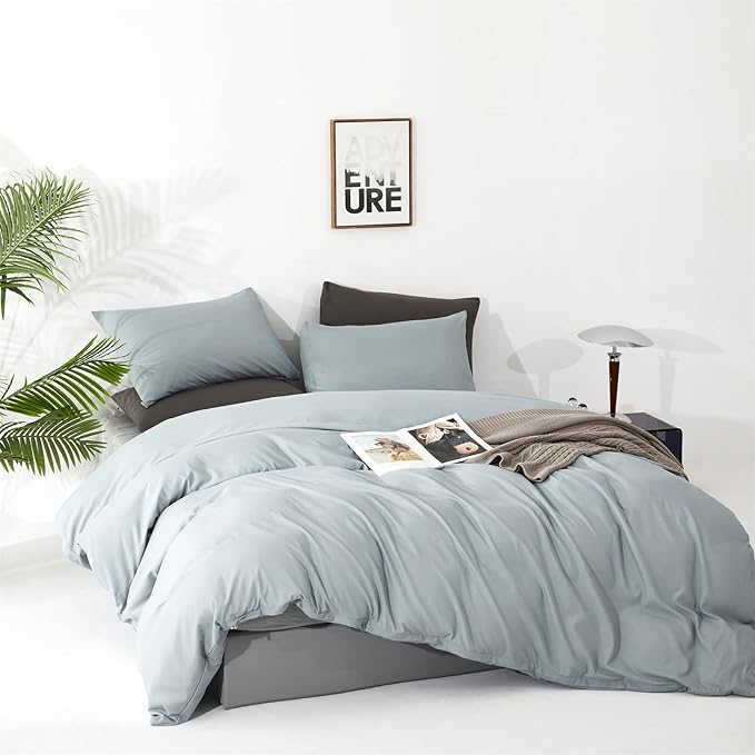 CLOTHKNOW Blue California King Comforter Set Light Blue Bedding Comforter Sets Solid Color Soft Comforter with 2 x Pillow Cases