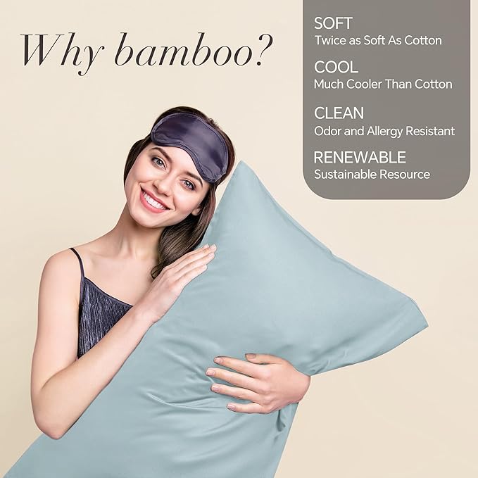 BEDELITE Pillow Cases Queen Size Set of 2, Rayon Derived from Bamboo, Cooling Pillow Cases for Hot Sleepers & Night Sweats, Breathable and Silky Soft Envelope Pillowcases(Haze Blue, 20"x30")