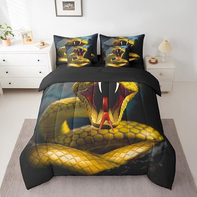 Erosebridal Snake Bed in a Bag Queen Comforter Set 7 Piece,Little Dragon Bedding Sets Tropical Wildlife Reptile Sheet Set with Comforter