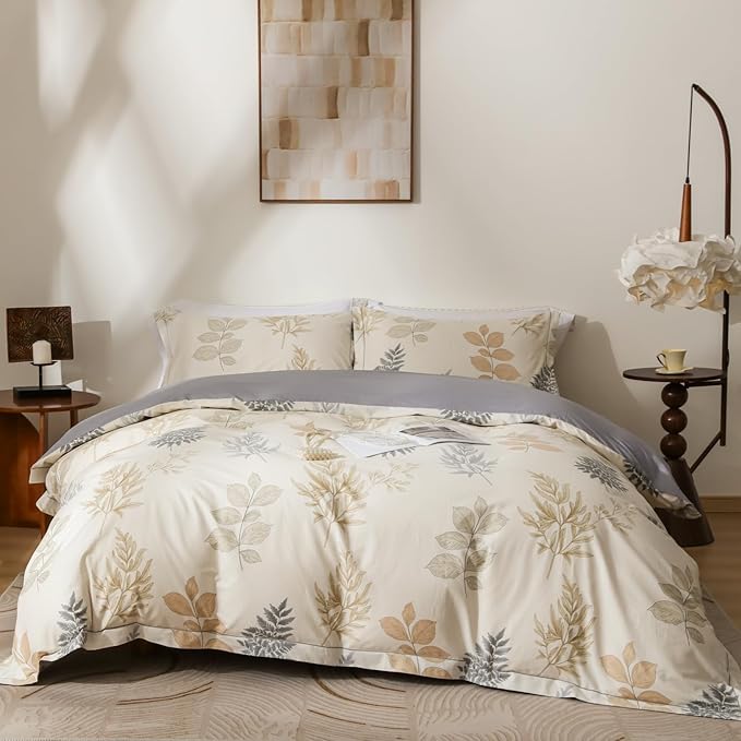 OAITE Duvet Cover Set King Size Floral Pattern Ultra Soft 100% Cotton Duvet Cover Sets 3-PC, Breathable Duvet Cover with Zipper Closure & Corner Ties(2 Pillow Shams,1 Duvet Cover)