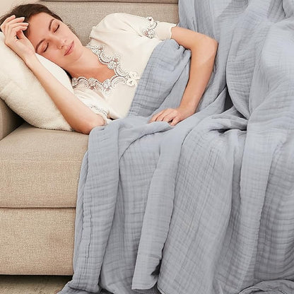 EMME Cooling Cotton Muslin King Blanket Bed Layering Bedspread Coverlet Breathable Gauze Soft Lightweight (Light Grey, 108"x90")