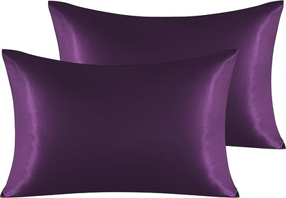 NTBAY 2 Pack Satin Standard Pillowcases for Hair and Skin, Luxurious and Silky Pillow Cases with Envelope Closure, 20x26 Inches, Eggplant Purple