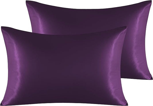 NTBAY 2 Pack Satin Standard Pillowcases for Hair and Skin, Luxurious and Silky Pillow Cases with Envelope Closure, 20x26 Inches, Eggplant Purple