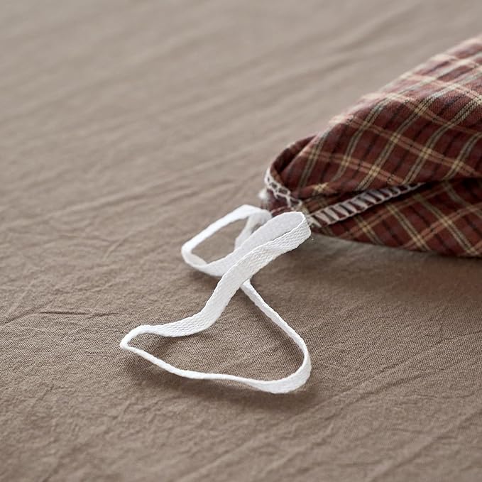 Gingham King Bed Duvet Cover Brown Washed Cotton King Comforter Cover Plaid Checkered Boho Zipper Duvet Cover Set with Corner Ties Farmhouse Dorm Bedding Set Caramel Duvet Protector