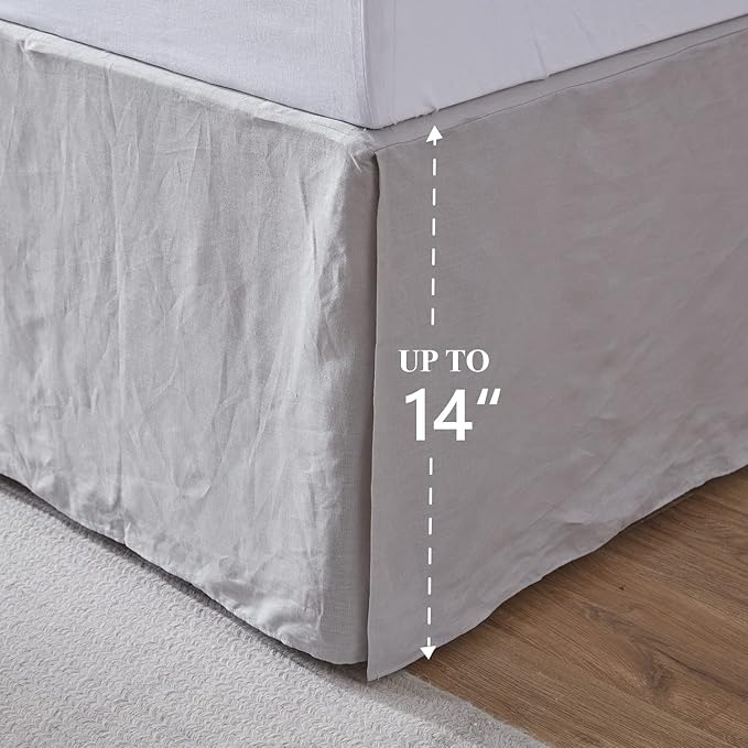 Simple&Opulence Belgian Linen Bed Skirt with Classic 14 inch Tailored Drop Dust Ruffle, Easy Fit Breathable Premium Natural Flax- Basic Grey, King