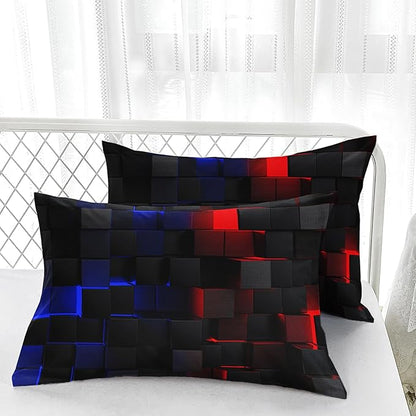 Red and Blue Checkered Comforter Set King Honeycomb Bedding Sets 3PCS for Kids Teen Adult Boy Room Decor Ultra-Soft Lightweight Microfiber 1 Comforter with 2 Pillowcases