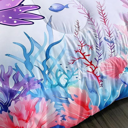 Cute Axolotl Bedding Set Full Size,Pink Axolotl Waterweed Pattern Toddler Bed Comforter Set,Kawaii Sea Life Bedding Sets for Kids Boys Girls Room Decoration with 2 Pillowcases.