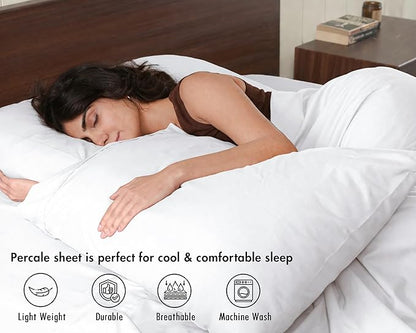 RUVANTI 100% Cotton Sheets – King Size Percale Bedding, Cooling & Breathable, Durable with a Crisp, Soft & Comfortable Feel, 16" Deep Pocket, 4-Piece Set, Bright White