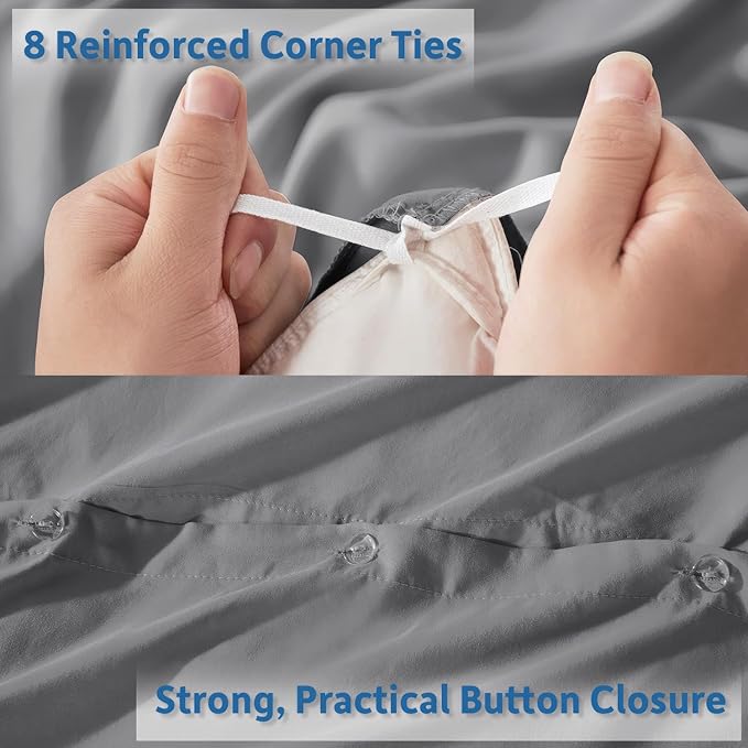 Nestl Grey Duvet Cover Queen Size - Soft Double Brushed Queen Duvet Cover Set, 3 Piece, with Button Closure, 1 Duvet Cover 90x90 inches and 2 Pillow Shams