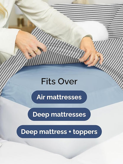 Extra Deep Full Sheet Set - 6 Piece Breathable and Cooling Sheets - Hotel Luxury Bedding for Women, Men, Kids & Teens - Easy & Secure Fit - Soft and Wrinkle Free - Extra Deep Pockets - Grey Stripes