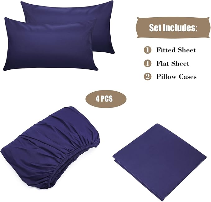 4 Piece Bed Sheet Set (Full,Blue) 1 Flat Sheet,1 Fitted Sheet and 2 Pillow Cases,Brushed Microfiber Luxury Bedding with Deep Pockets