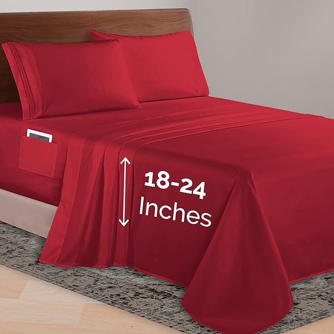 Elegant Comfort Luxurious 1500 Premium Hotel Quality Microfiber 4-Piece Sheet Set, 18-24 Inches Deep - Extra Deep Pocket Sheets - Ultra Soft 4PC Deep Pocket Sheets, Queen, Burgundy