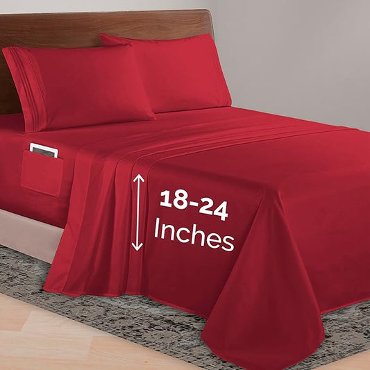Elegant Comfort Luxurious 1500 Premium Hotel Quality Microfiber 4-Piece Sheet Set, 18-24 Inches Deep - Extra Deep Pocket Sheets - Ultra Soft 4PC Deep Pocket Sheets, Twin/Twin XL, Burgundy