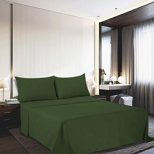 Best Season 4 Piece Bed Sheet Set (Full Size Olive Green) 1 Flat Sheet,1 Fitted Sheet and 2 Pillow Cases,100% Brushed Microfiber 1800 Luxury Bedding,Deep Pockets,Extra Soft & Fade Resistant