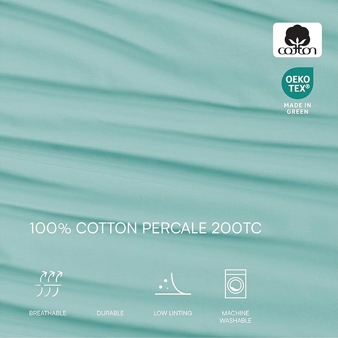 Lacoste 100% Cotton Percale 3-Piece Sheet Set – Cool, Crisp, Matte, and Durable, Oeko-Tex Certified – Solid, Water Blue, Twin XL