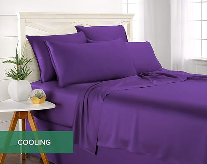 Pure Bamboo California King Sheets, Genuine 100% Organic Viscose Derived from Bamboo Bed Sheet Set, Soft & Cooling, Double Stitching, 2 Year Quality Promise (California King, Purple)