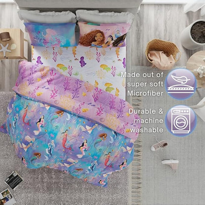 Disney Princess Ariel The Little Mermaid Live Action Movie Ariel Kids Bedding Super Soft Comforter and Sheet Set with Sham, Full, (100% Official Licensed Product) by Franco