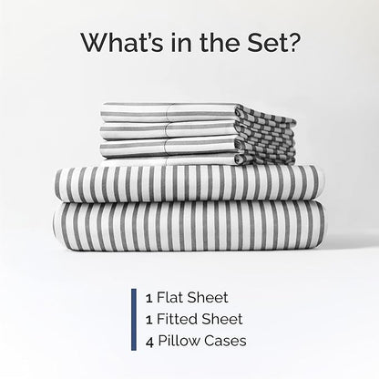 Cal King 6 Piece Sheet Set - Comfy Breathable & Cooling - Soft Hotel Luxury Bedding Set w/ 8-16 Inch Deep Pockets - 1 Flat & 1 Fitted Sheet & 4 Pillowcases - Wrinkle Free & Easy Care - Grey Stripes 2