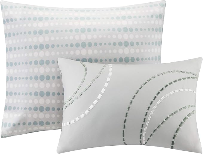 Madison Park Essentials Bed in a Bag Comforter, Vibrant Color Design All Season Down Alternative Cover with Complete Cotton Sheet Set, Full(78"x86"), Knowles, Circular Aqua, 9 Piece