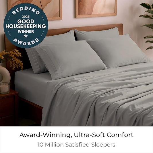 Mellanni King Sheet Set - 6-Piece Iconic Collection Bedding, (Including 4 Pillowcases), 21-Inch Extra Deep Pocket, Easy Care, Ultra Soft, Cooling Sheets, Brushed Microfiber - Taupe