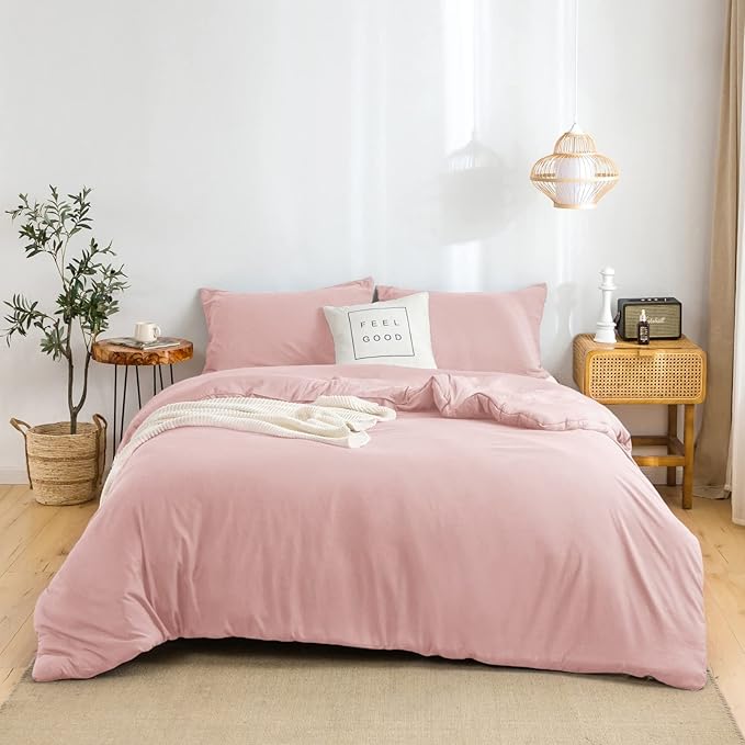 COTTEBED Fluffy Light Pink Comforter Set - Queen/Full Size - Ultra Soft Lightweight Washed Cotton Down Alternative - Blush Pink with Pillow Shams - All Season
