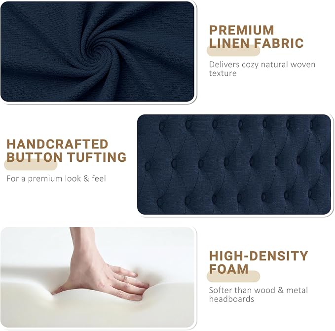 Queen Headboard Only, Upholstered Headboard for Adjustable Bed Linen Tufted Queen/Full Size Wall Mounted Head Board with Solid Wood Legs Head Board, Navy Blue