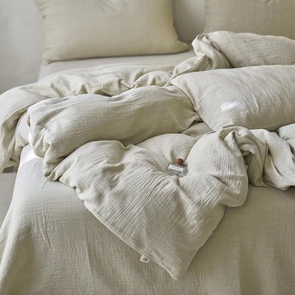 EAVD Soft 100% Muslin Cotton Duvet Cover King Solid Beige Duvet Cover with Zipper Closure Lightweight Linen Like Guaze Textured Comforter Cover with 2 Pillowcases Modern Solid Bedding Set