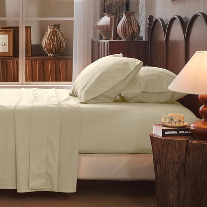 100% Linen Sheet Set Queen Size Extra Deep Pocket Fits 18-24 Inch Mattress, Breathable & Soft, Smooth 4-Piece Set for Thick Mattresses Hotel Luxury Bedding（Queen, Brown Taupe）
