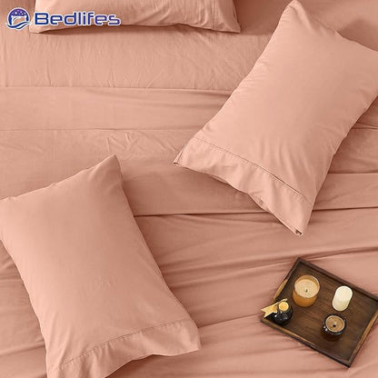 Bedlifes 100% French Pure Linen Sheets California King Size Breathable and Cooling Flax Sheet Set Soft Durable and Moisture Wicking 16 Inch Deep Pocket-4 Piece(Cal King,Blush Pink)